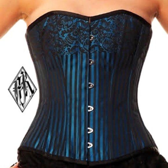 Blue Pinstripe Brocade Corset - Picture 1 of 3